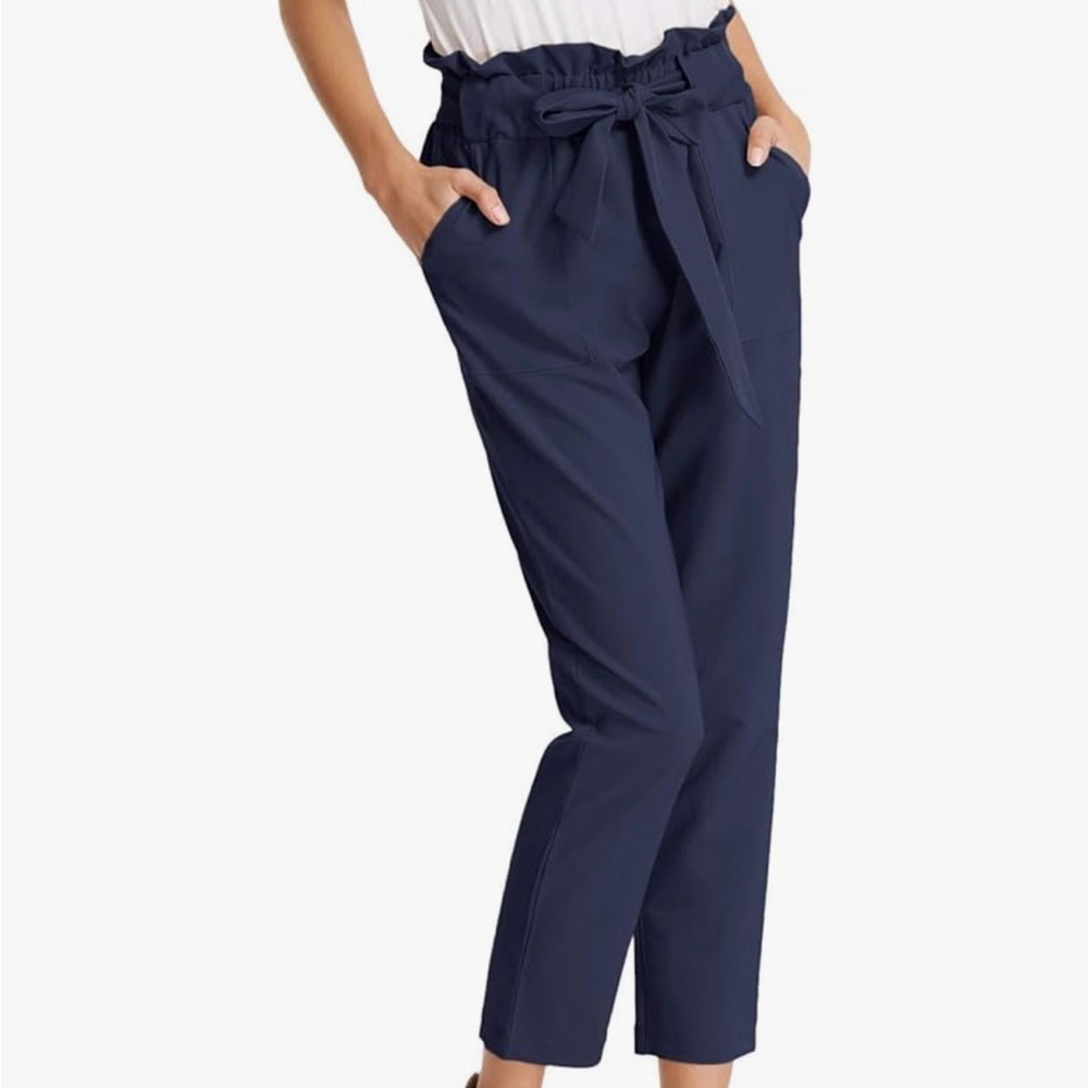 Grace Karin Navy Cropped Paperbag Waist Pants